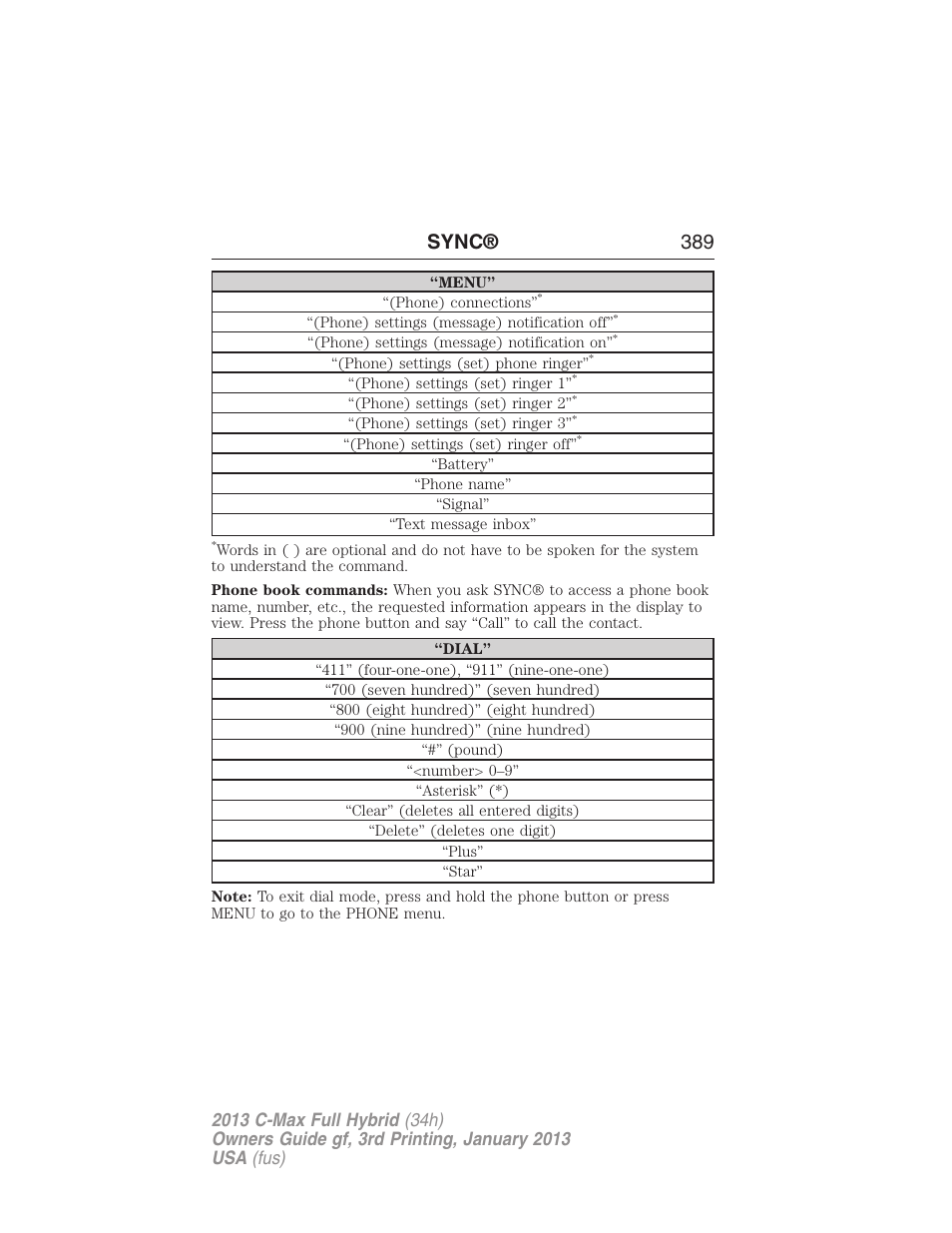 Sync® 389 | FORD 2013 C-MAX Hybrid v.3 User Manual | Page 390 / 552