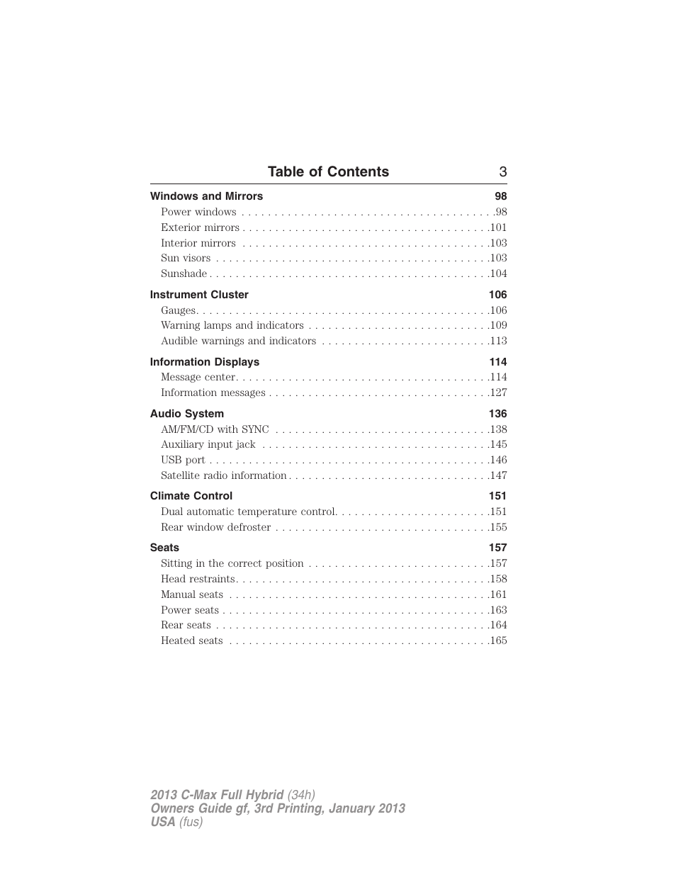 Table of contents 3 | FORD 2013 C-MAX Hybrid v.3 User Manual | Page 4 / 552