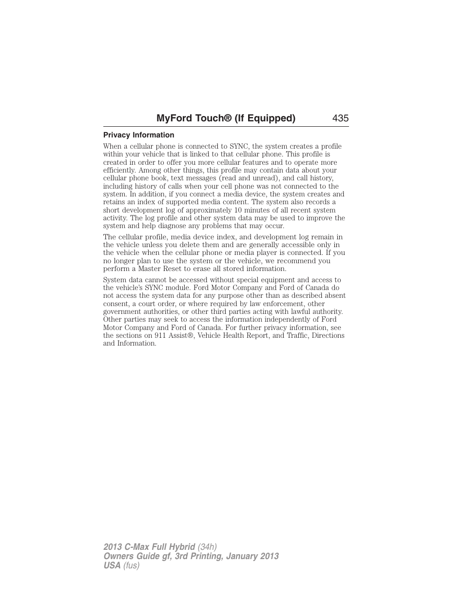 Privacy information | FORD 2013 C-MAX Hybrid v.3 User Manual | Page 436 / 552