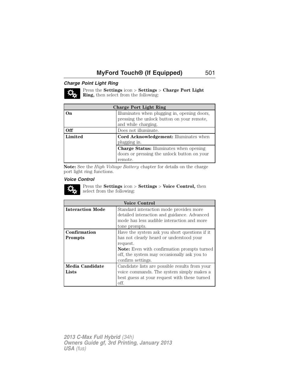 Charge point light ring, Voice control, Myford touch® (if equipped) 501 | FORD 2013 C-MAX Hybrid v.3 User Manual | Page 502 / 552