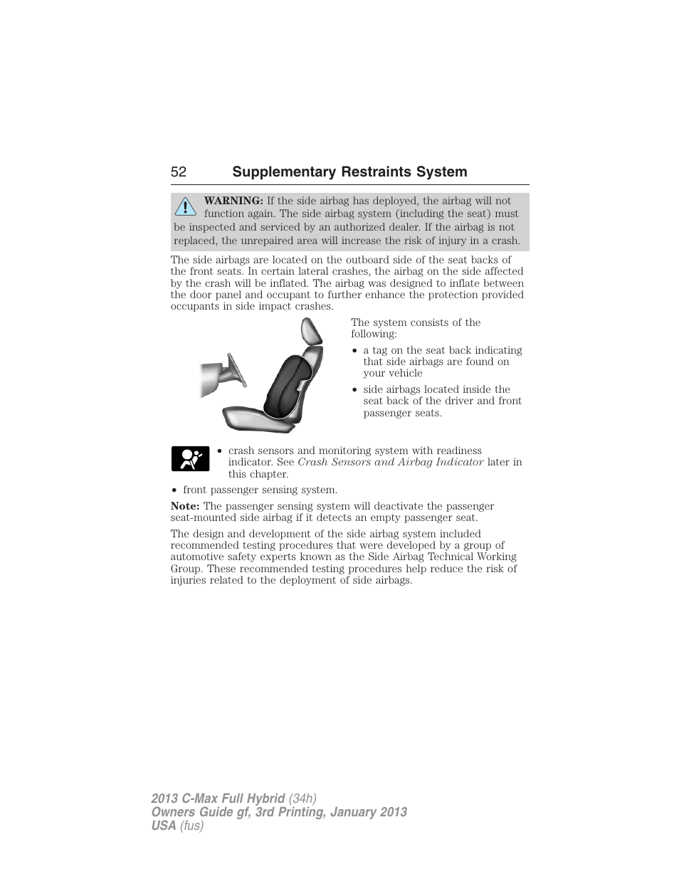 52 supplementary restraints system | FORD 2013 C-MAX Hybrid v.3 User Manual | Page 53 / 552