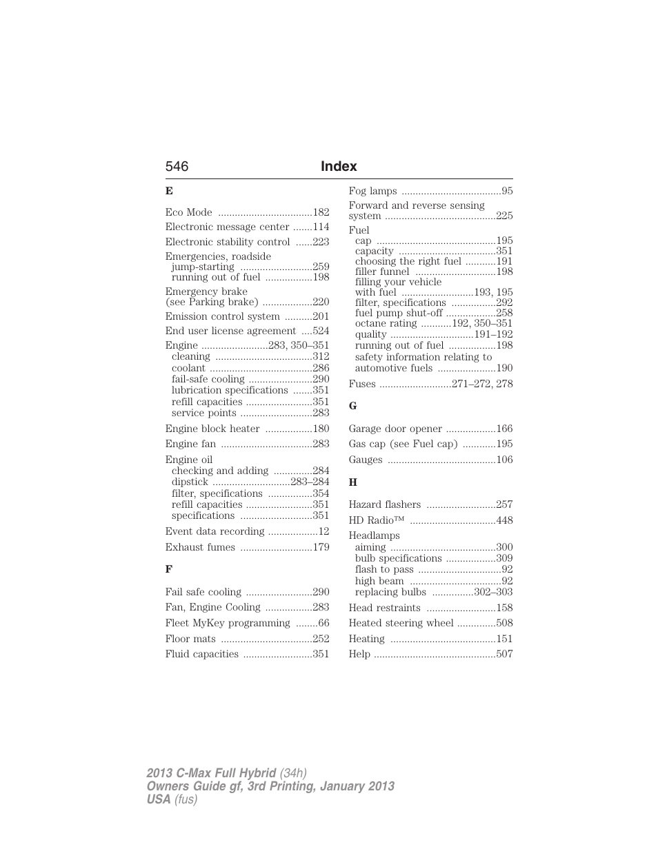 546 index | FORD 2013 C-MAX Hybrid v.3 User Manual | Page 547 / 552