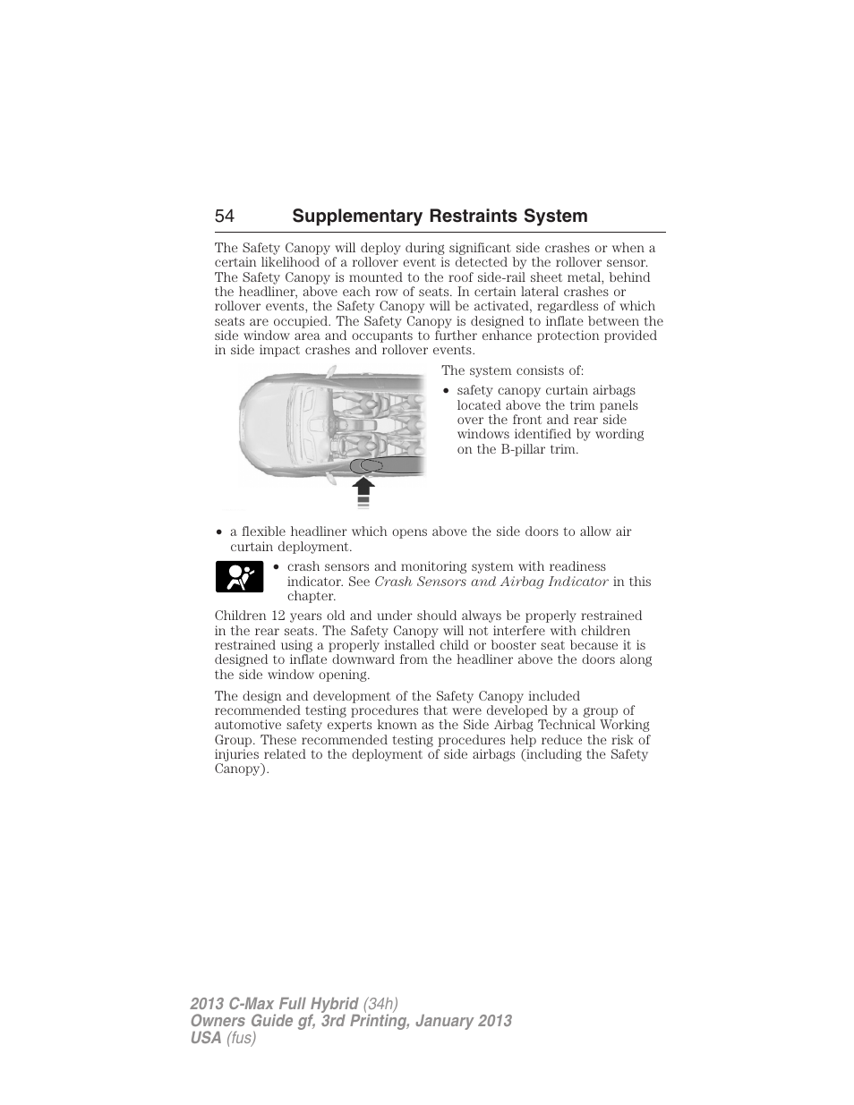 54 supplementary restraints system | FORD 2013 C-MAX Hybrid v.3 User Manual | Page 55 / 552