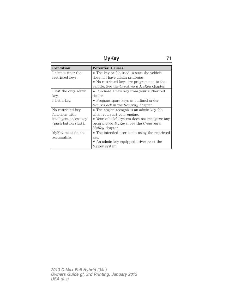 Mykey 71 | FORD 2013 C-MAX Hybrid v.3 User Manual | Page 72 / 552