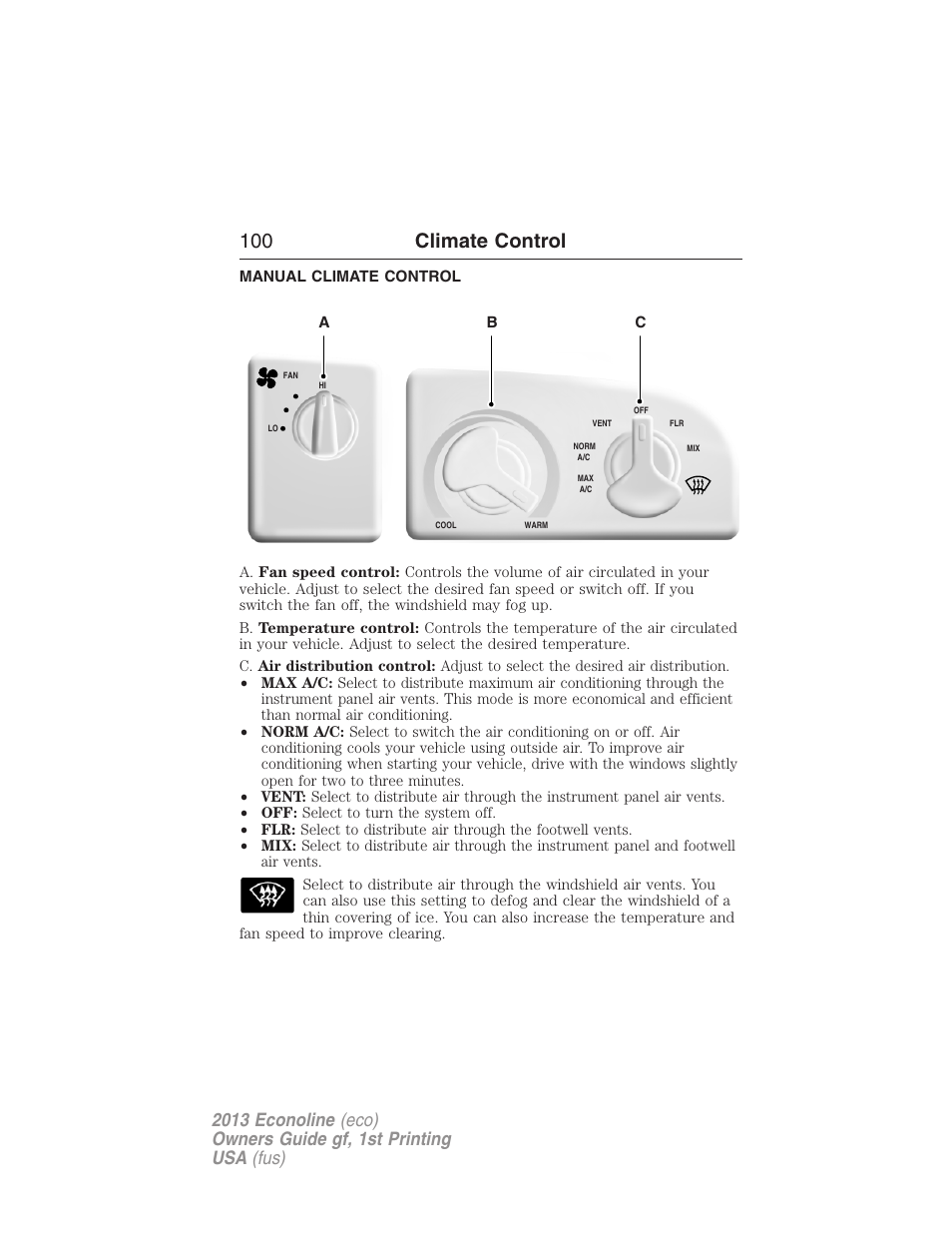 Manual climate control, 100 climate control | FORD 2013 E-450 v.1 User Manual | Page 100 / 416