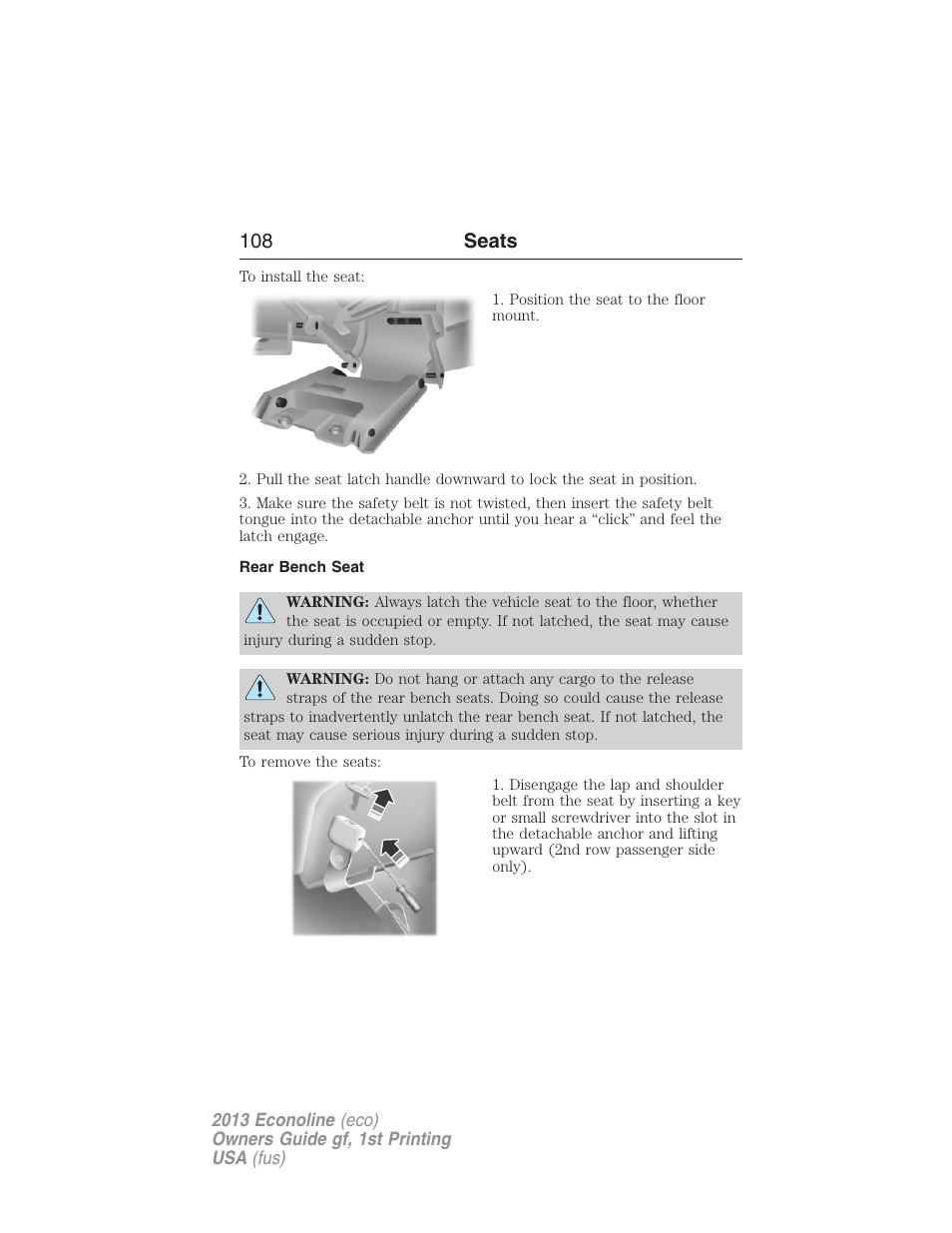 Rear bench seat, 108 seats | FORD 2013 E-450 v.1 User Manual | Page 108 / 416