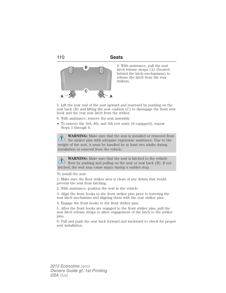 110 seats | FORD 2013 E-450 v.1 User Manual | Page 110 / 416