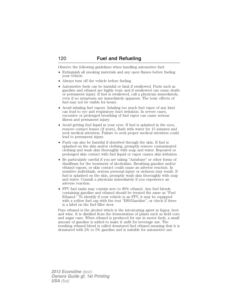 120 fuel and refueling | FORD 2013 E-450 v.1 User Manual | Page 120 / 416