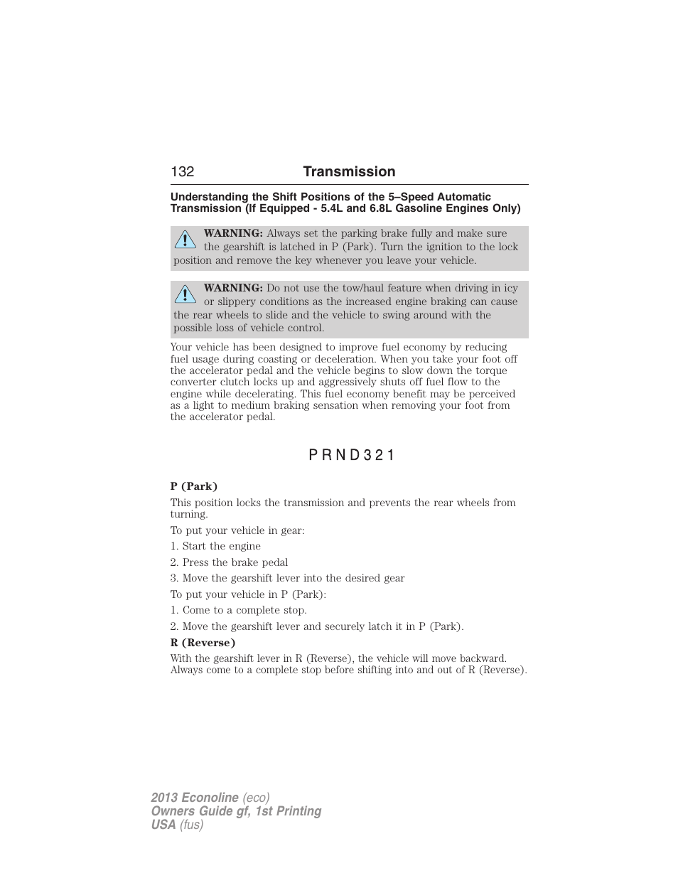 132 transmission | FORD 2013 E-450 v.1 User Manual | Page 132 / 416