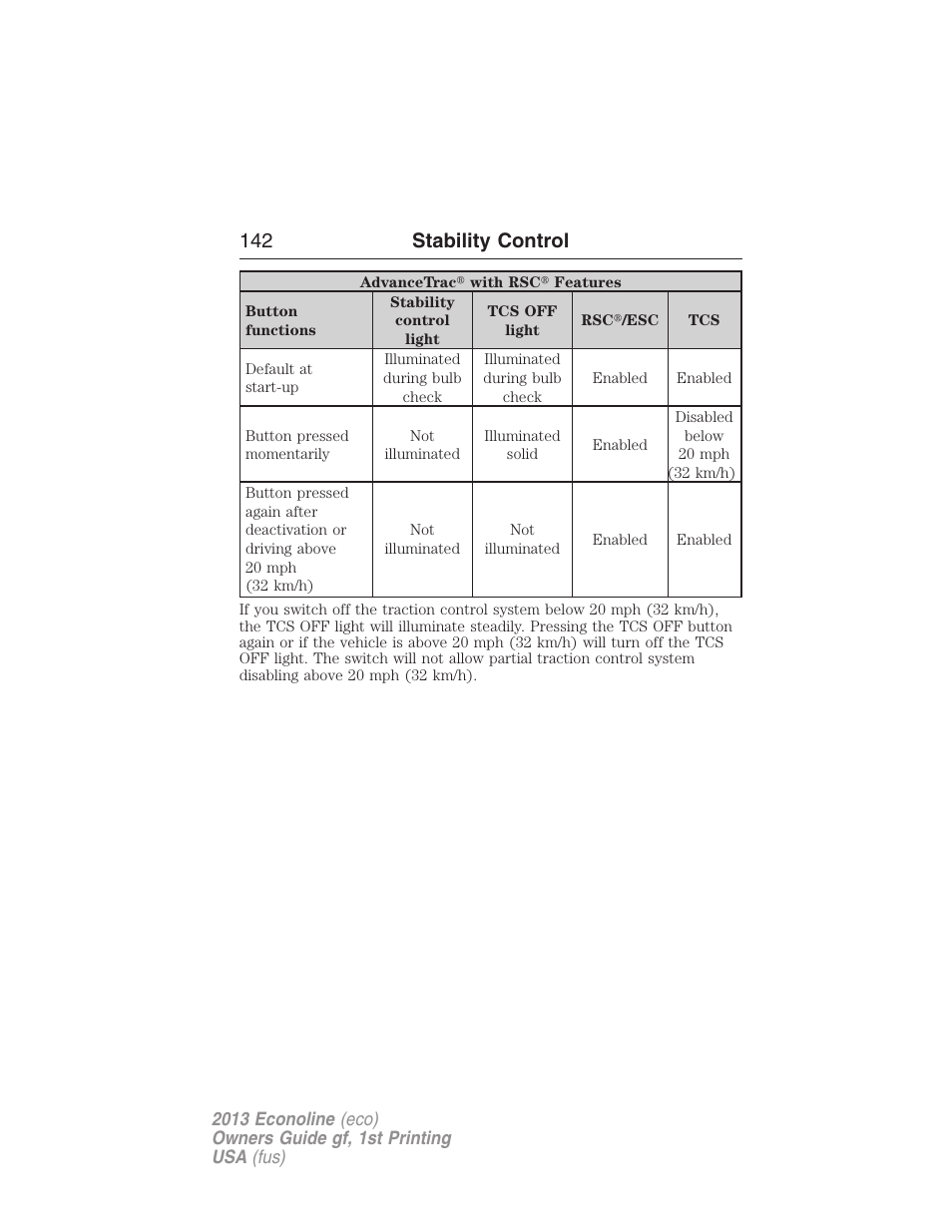 142 stability control | FORD 2013 E-450 v.1 User Manual | Page 142 / 416