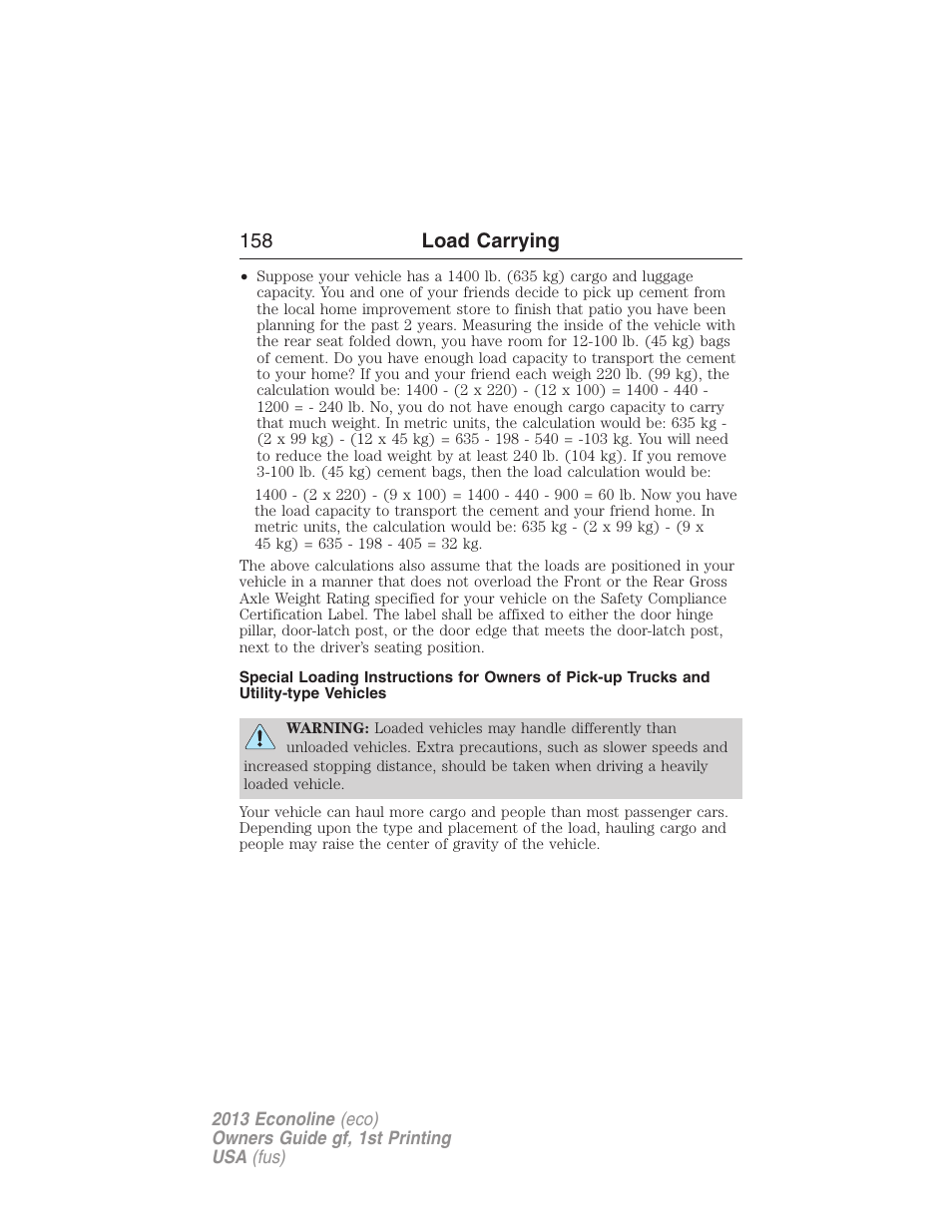 158 load carrying | FORD 2013 E-450 v.1 User Manual | Page 158 / 416