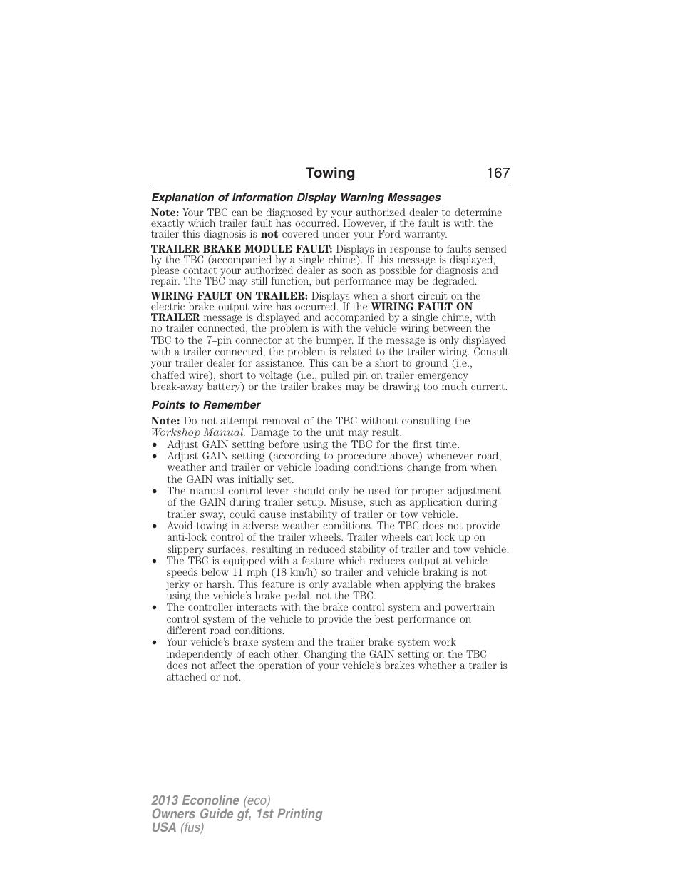 Points to remember, Towing 167 | FORD 2013 E-450 v.1 User Manual | Page 167 / 416