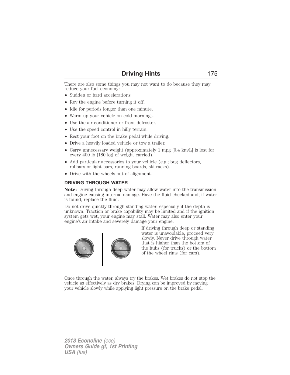 Driving through water, Driving hints 175 | FORD 2013 E-450 v.1 User Manual | Page 175 / 416