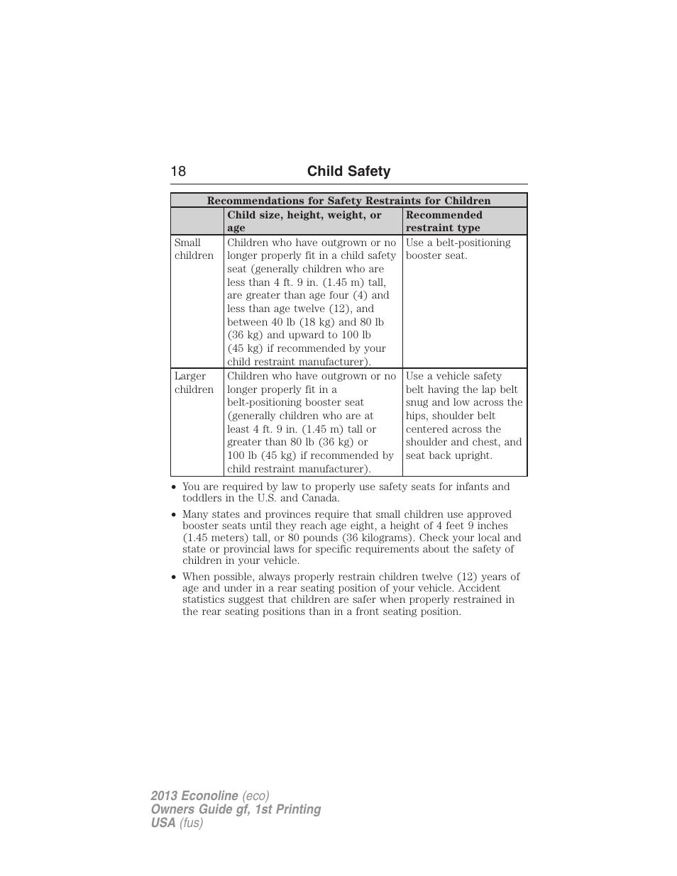 18 child safety | FORD 2013 E-450 v.1 User Manual | Page 18 / 416