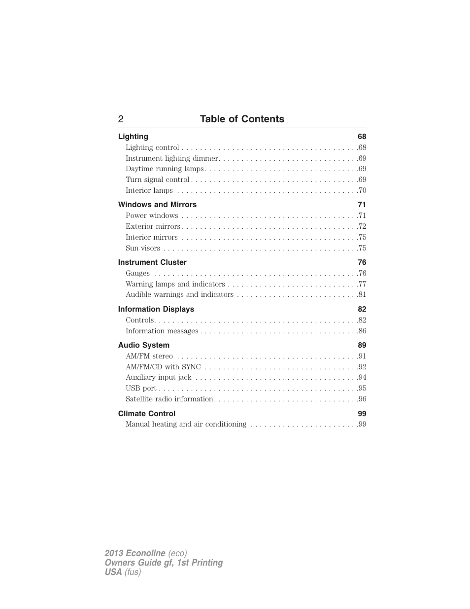 2table of contents | FORD 2013 E-450 v.1 User Manual | Page 2 / 416