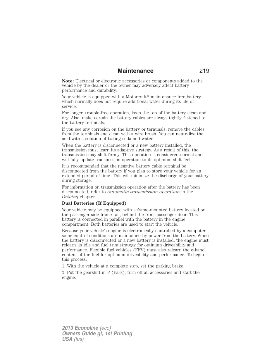 Maintenance 219 | FORD 2013 E-450 v.1 User Manual | Page 219 / 416