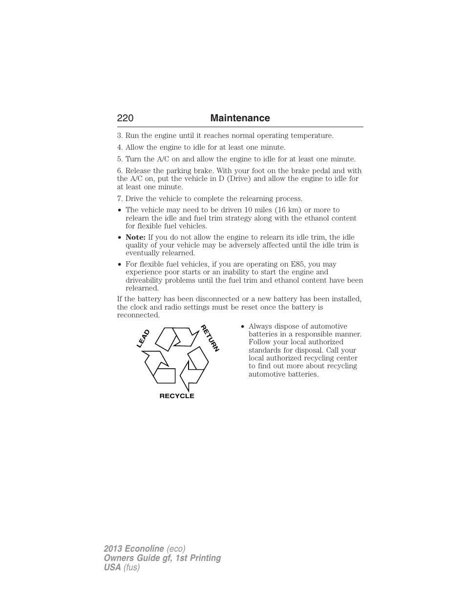 220 maintenance | FORD 2013 E-450 v.1 User Manual | Page 220 / 416