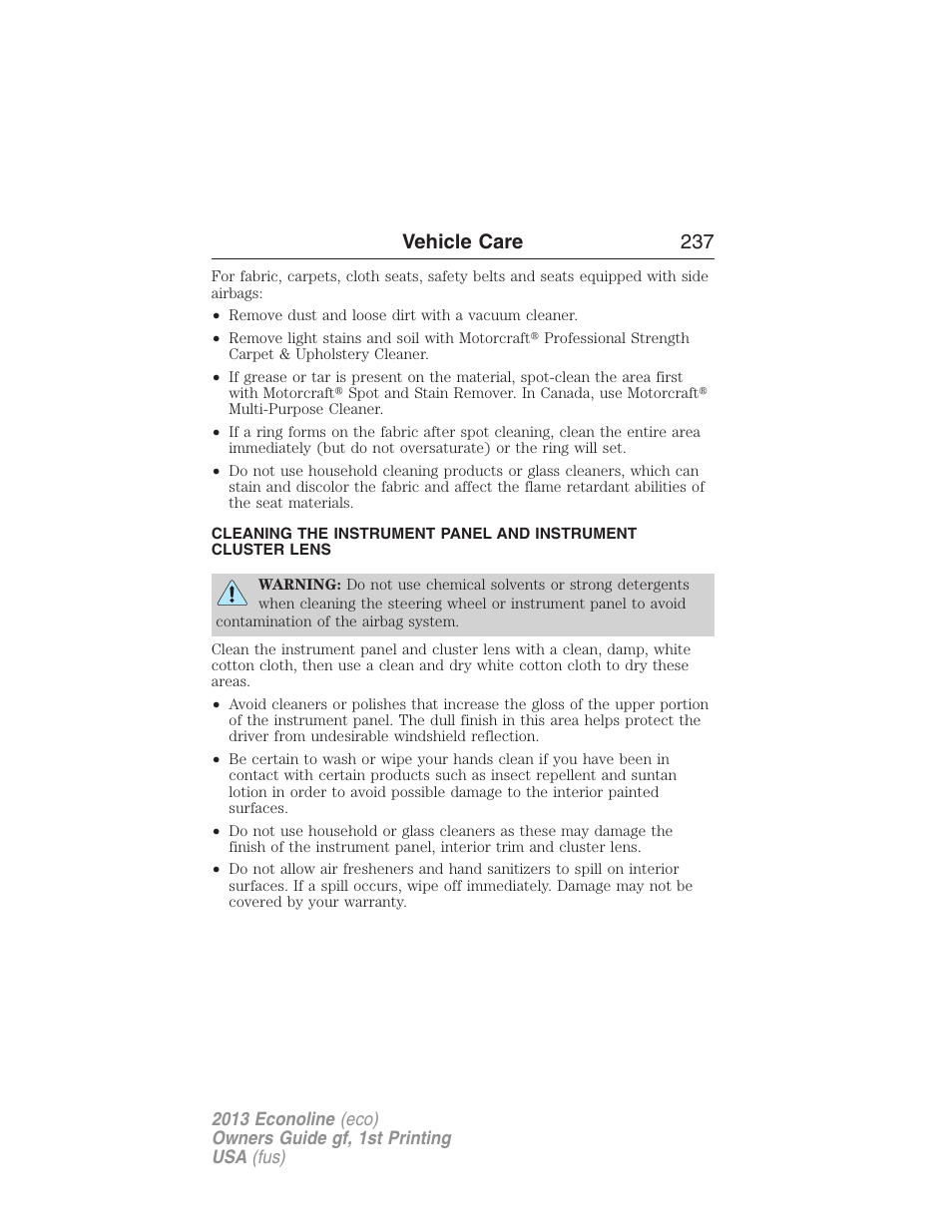 Vehicle care 237 | FORD 2013 E-450 v.1 User Manual | Page 237 / 416