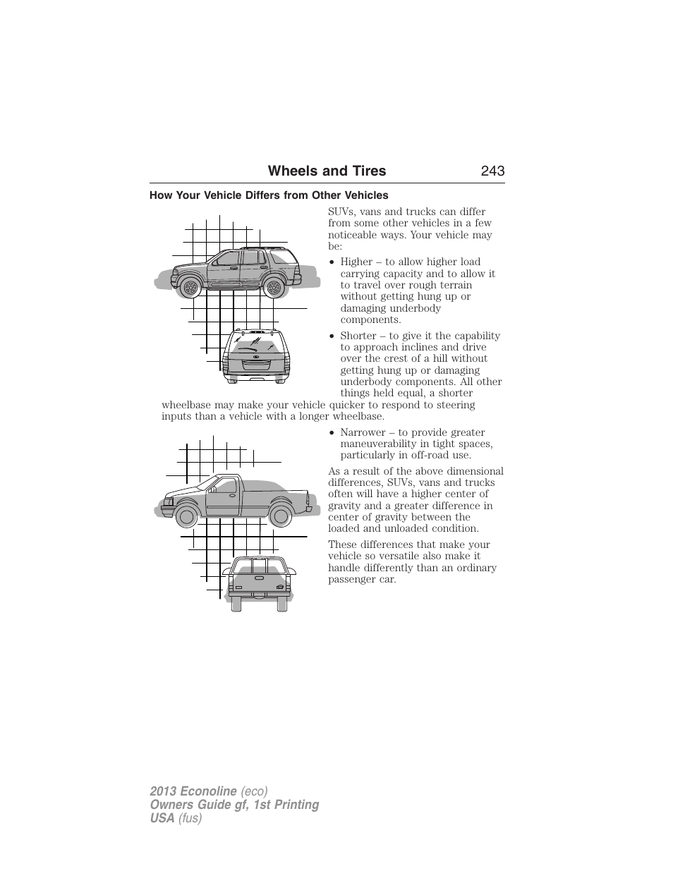 How your vehicle differs from other vehicles, Wheels and tires 243 | FORD 2013 E-450 v.1 User Manual | Page 243 / 416