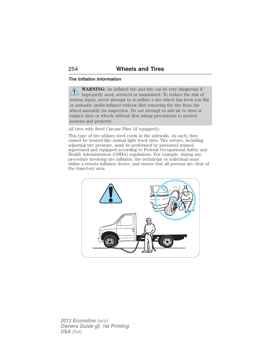 Tire inflation information | FORD 2013 E-450 v.1 User Manual | Page 254 / 416