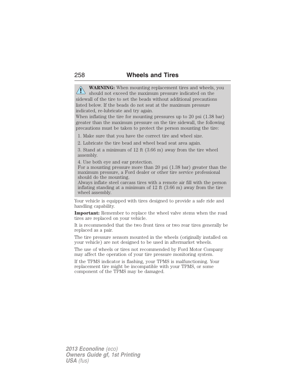 258 wheels and tires | FORD 2013 E-450 v.1 User Manual | Page 258 / 416