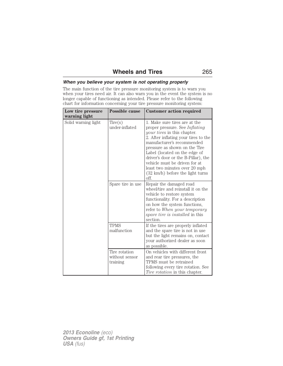 Wheels and tires 265 | FORD 2013 E-450 v.1 User Manual | Page 265 / 416