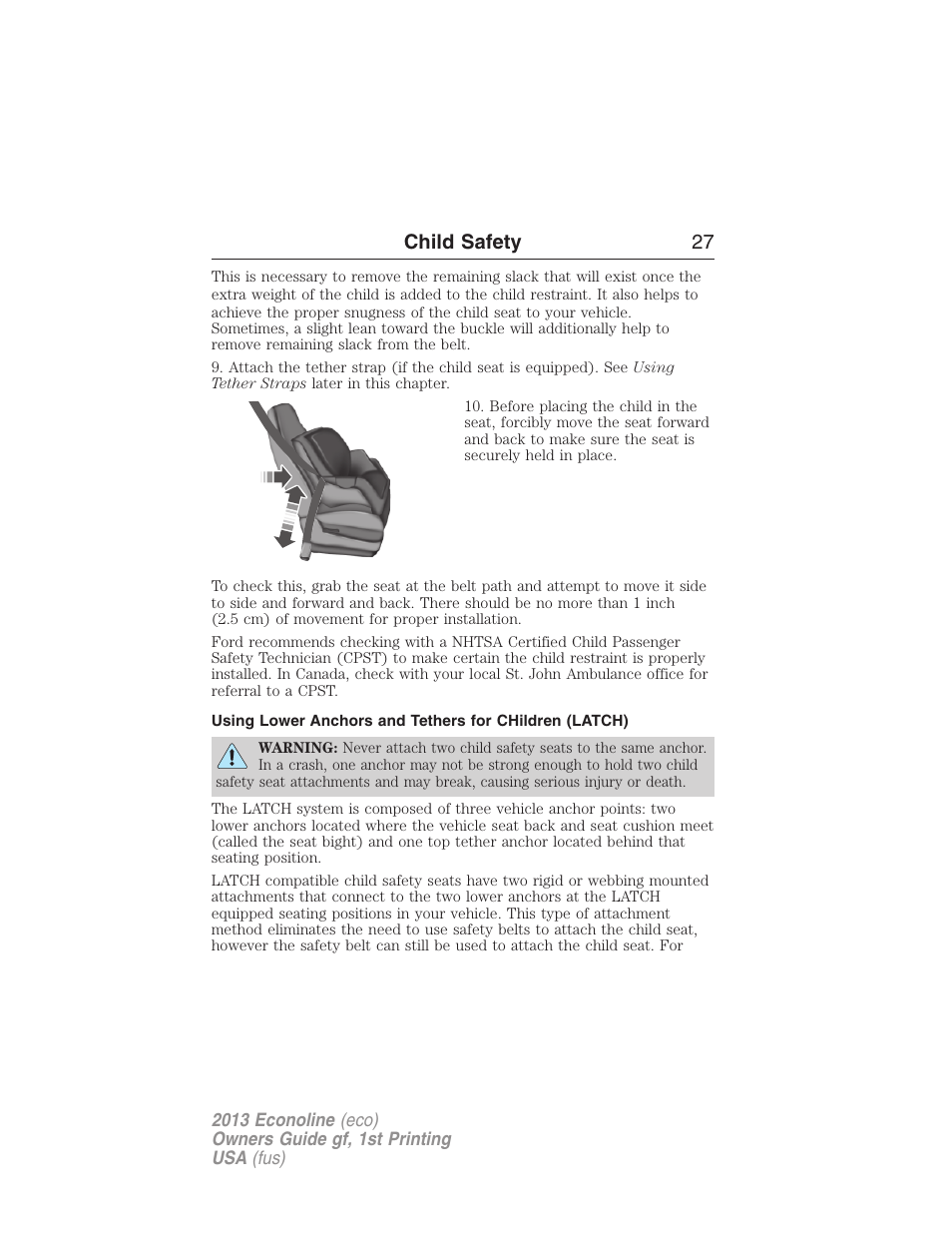 Child safety 27 | FORD 2013 E-450 v.1 User Manual | Page 27 / 416