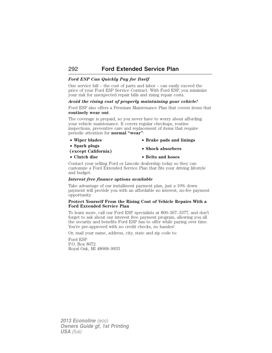 292 ford extended service plan | FORD 2013 E-450 v.1 User Manual | Page 292 / 416