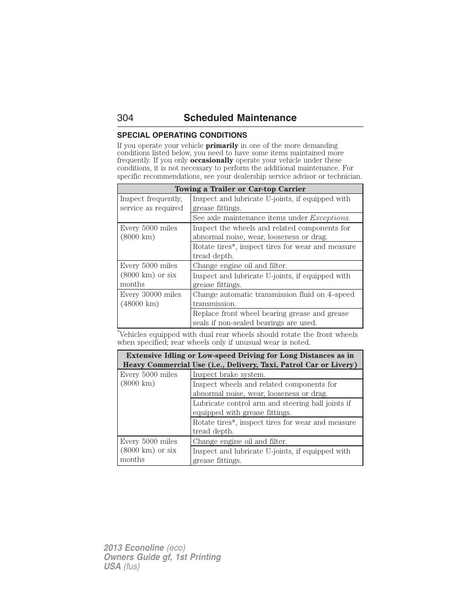 Special operating conditions, 304 scheduled maintenance | FORD 2013 E-450 v.1 User Manual | Page 304 / 416