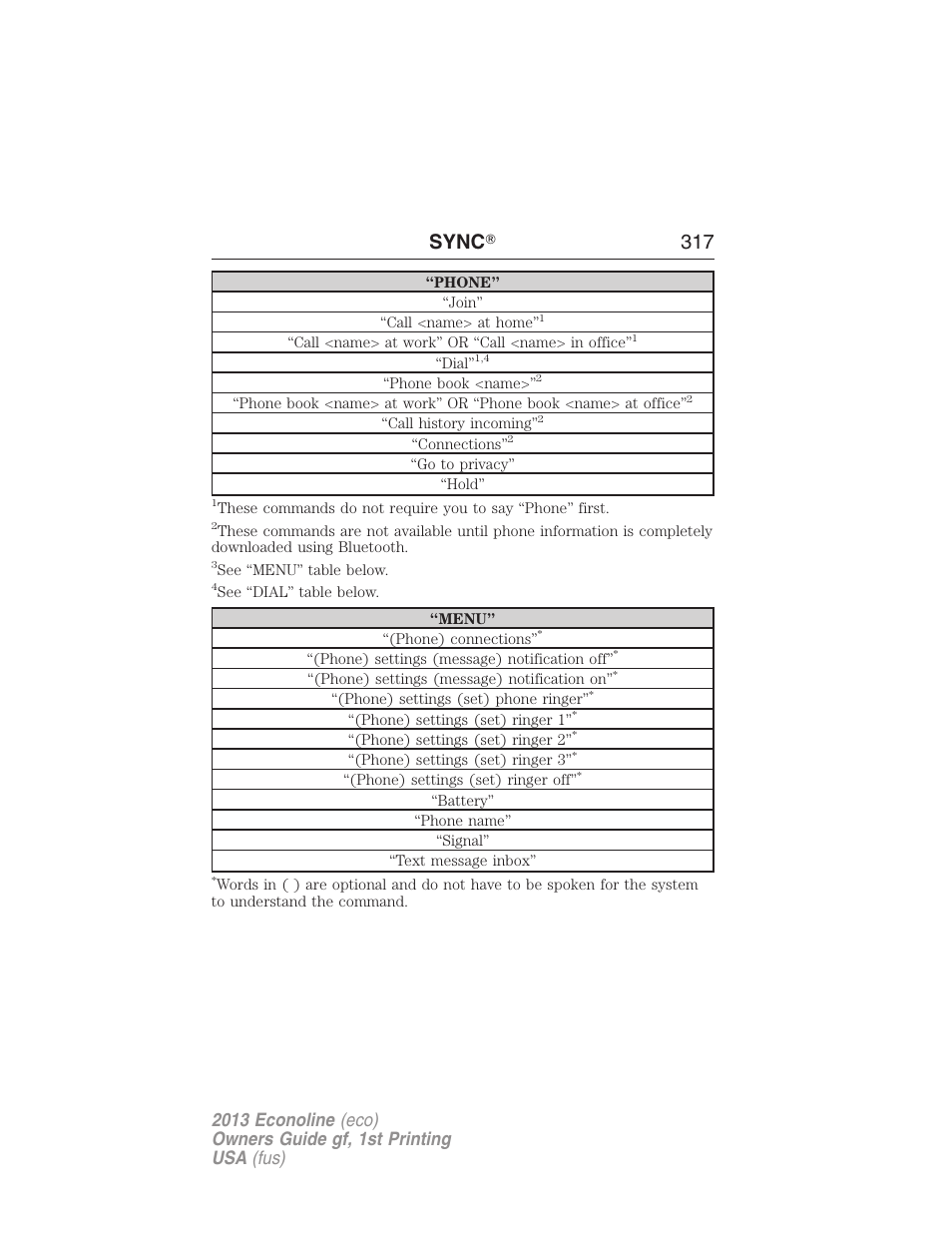 Sync ா 317 | FORD 2013 E-450 v.1 User Manual | Page 317 / 416