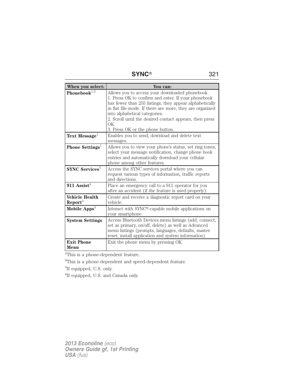 Sync ா 321 | FORD 2013 E-450 v.1 User Manual | Page 321 / 416