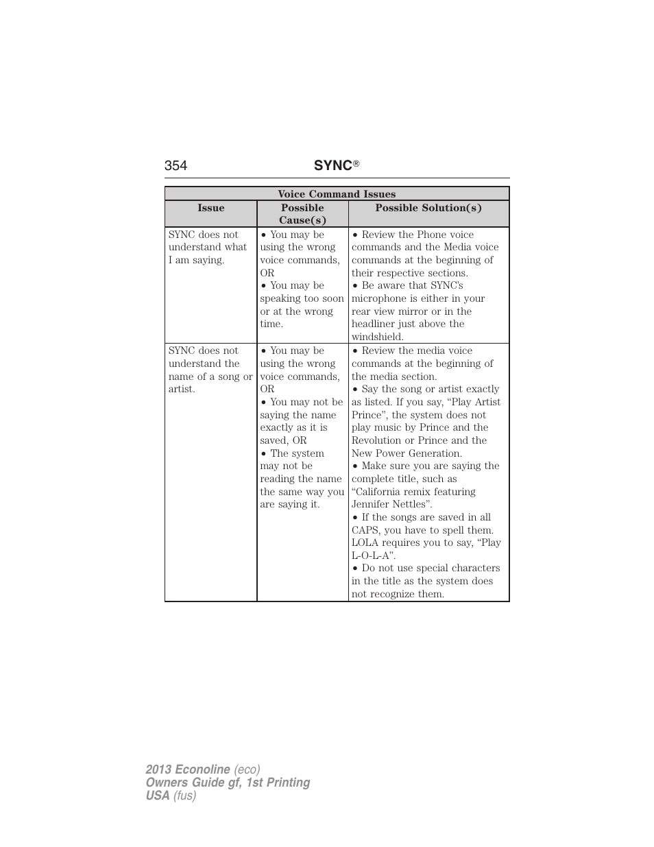 354 sync | FORD 2013 E-450 v.1 User Manual | Page 354 / 416