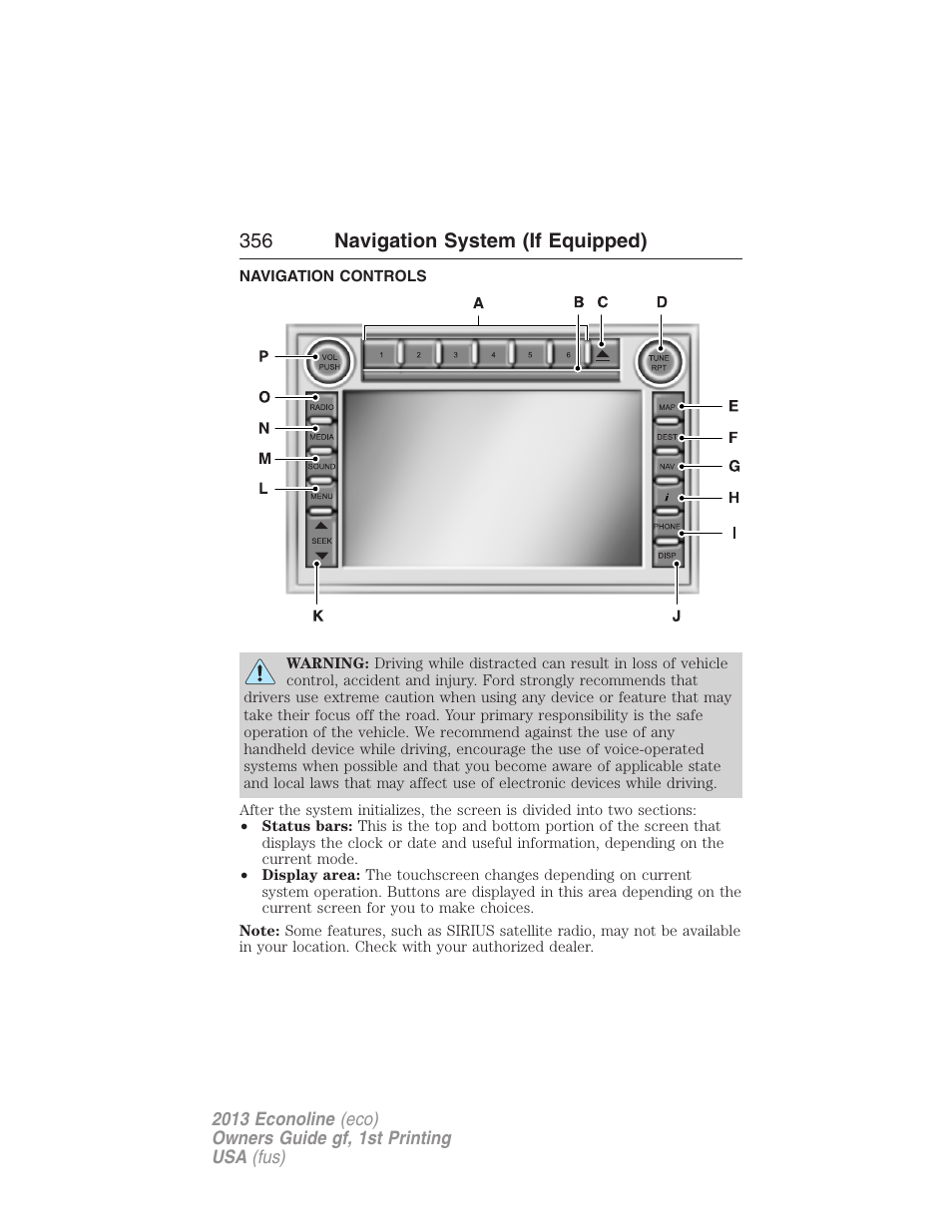 Navigation system (if equipped), Navigation controls, 356 navigation system (if equipped) | FORD 2013 E-450 v.1 User Manual | Page 356 / 416