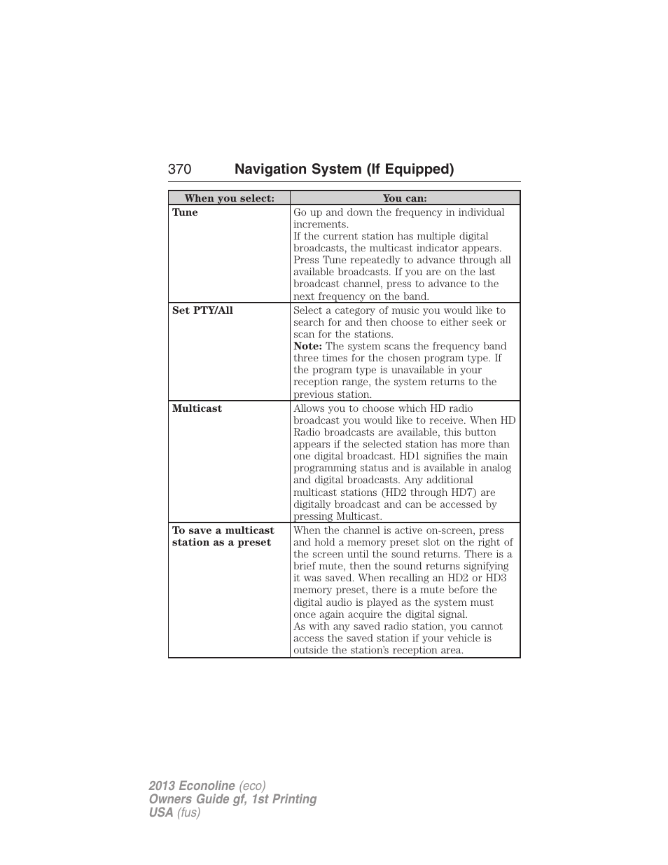 370 navigation system (if equipped) | FORD 2013 E-450 v.1 User Manual | Page 370 / 416