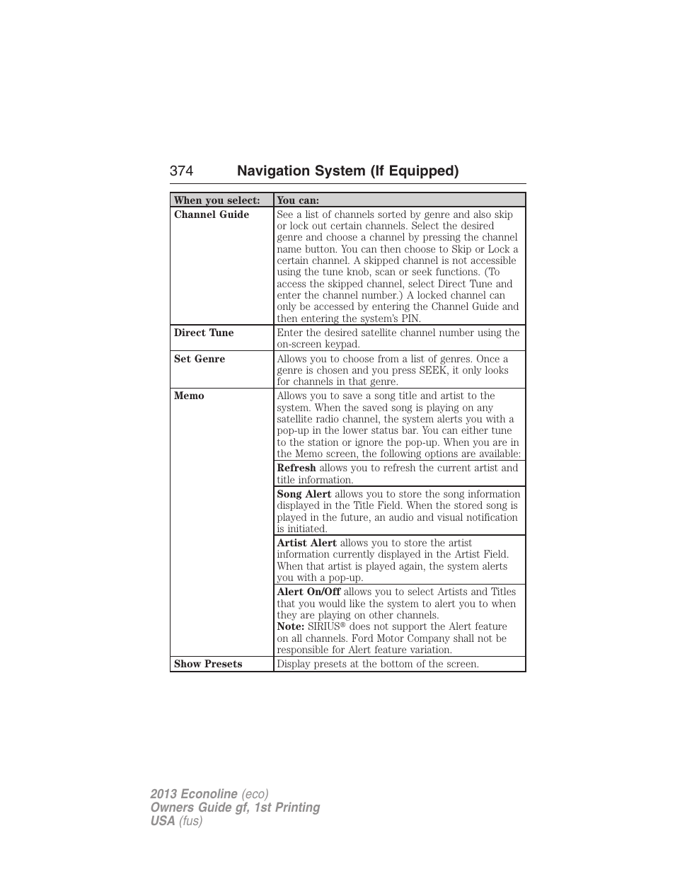 374 navigation system (if equipped) | FORD 2013 E-450 v.1 User Manual | Page 374 / 416