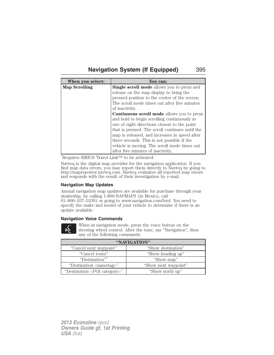 Navigation map updates, Navigation voice commands, Navigation system (if equipped) 395 | FORD 2013 E-450 v.1 User Manual | Page 395 / 416
