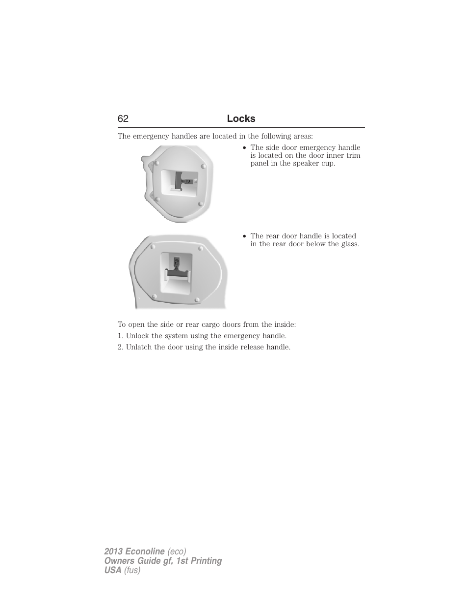 62 locks | FORD 2013 E-450 v.1 User Manual | Page 62 / 416