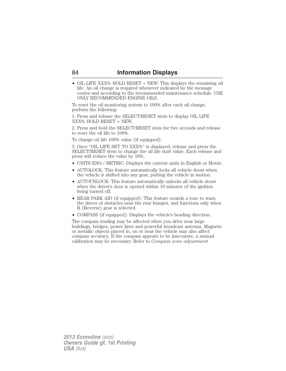 84 information displays | FORD 2013 E-450 v.1 User Manual | Page 84 / 416
