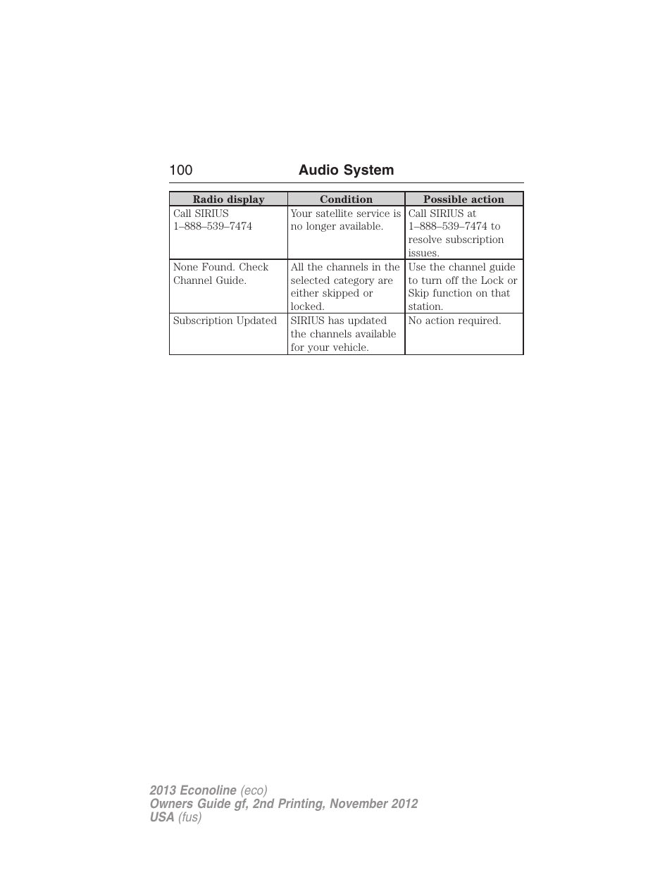 100 audio system | FORD 2013 E-450 v.2 User Manual | Page 101 / 437