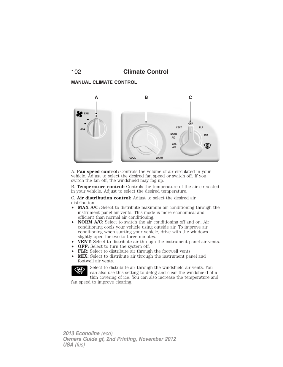 Manual climate control, 102 climate control | FORD 2013 E-450 v.2 User Manual | Page 103 / 437