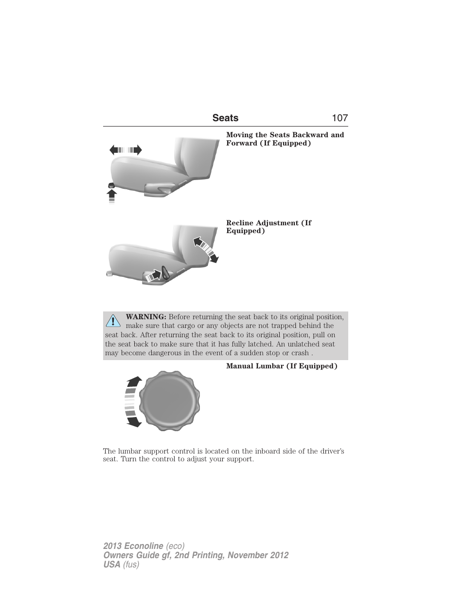 Seats 107 | FORD 2013 E-450 v.2 User Manual | Page 108 / 437