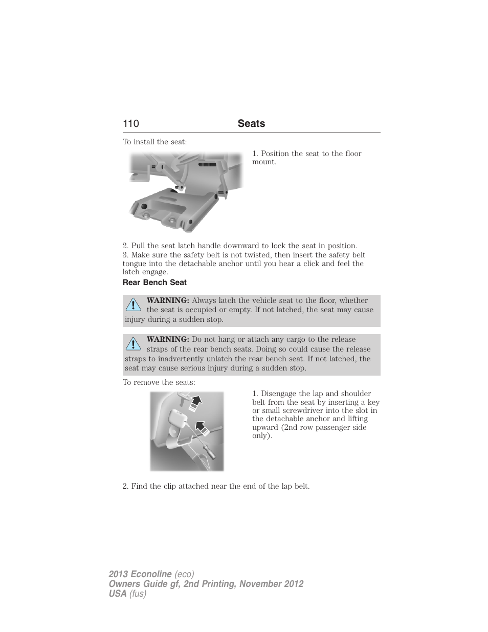 Rear bench seat, 110 seats | FORD 2013 E-450 v.2 User Manual | Page 111 / 437