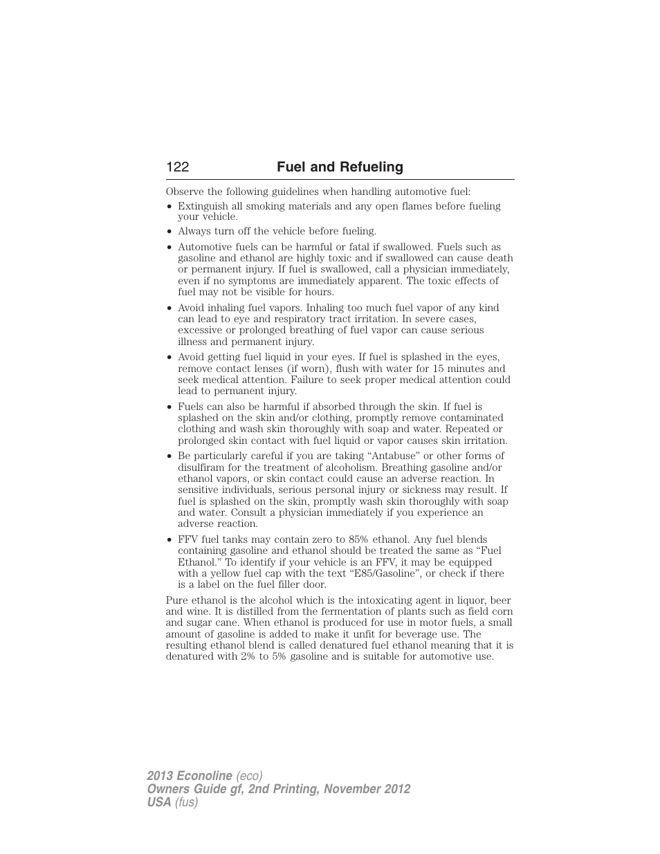 122 fuel and refueling | FORD 2013 E-450 v.2 User Manual | Page 123 / 437