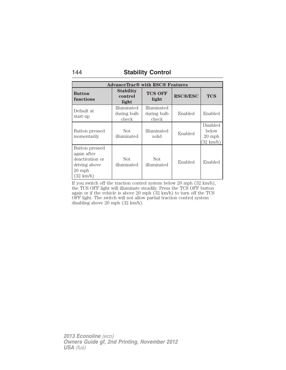 144 stability control | FORD 2013 E-450 v.2 User Manual | Page 145 / 437