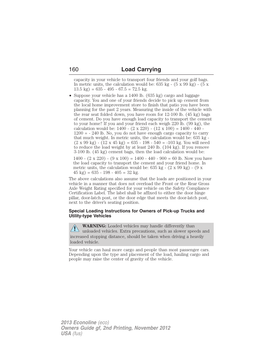 160 load carrying | FORD 2013 E-450 v.2 User Manual | Page 161 / 437