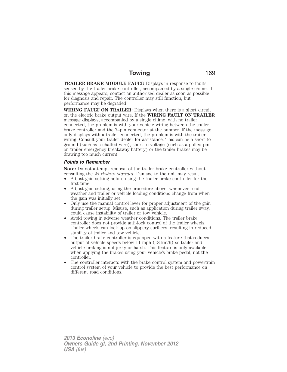 Points to remember, Towing 169 | FORD 2013 E-450 v.2 User Manual | Page 170 / 437