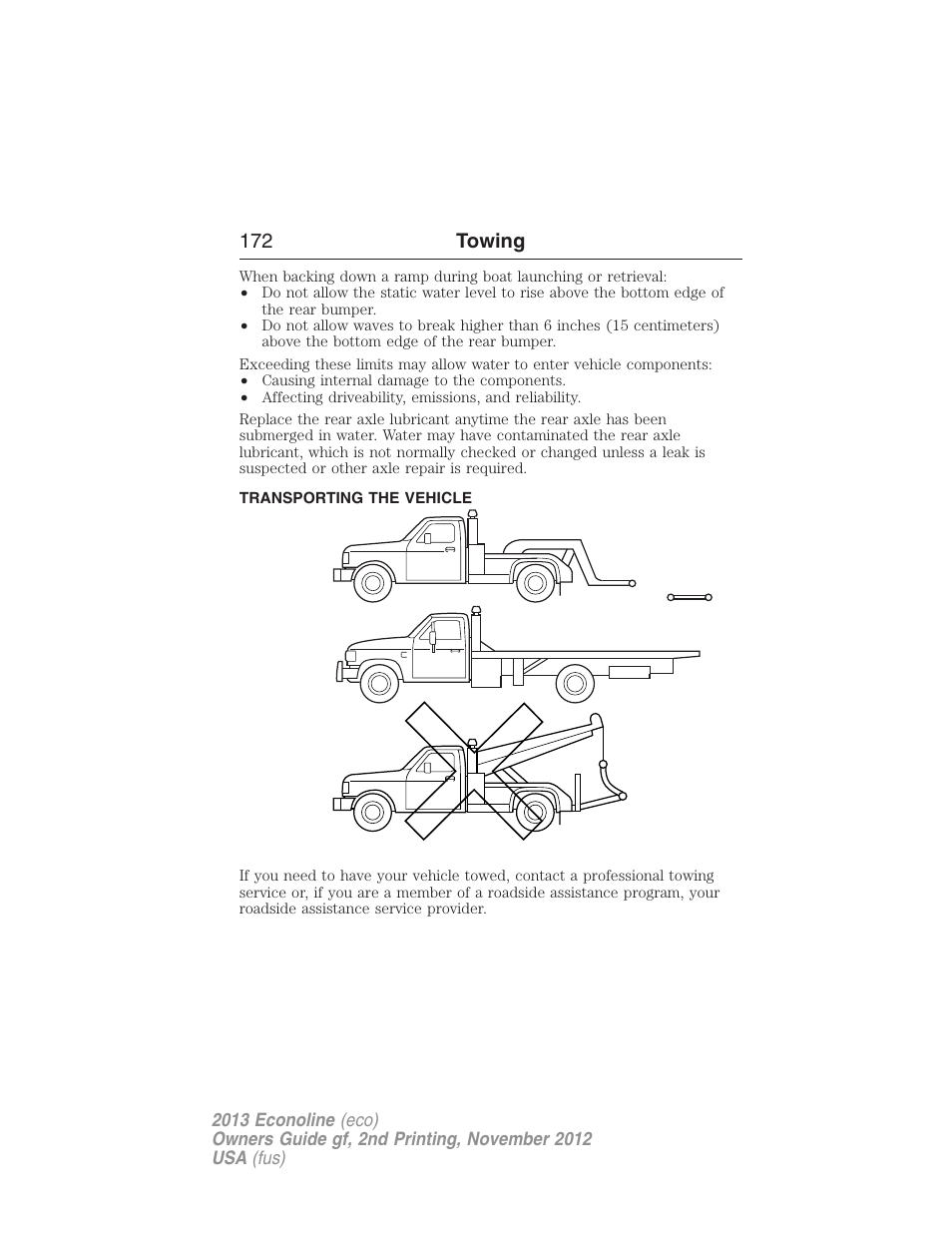 Transporting the vehicle, Wrecker towing, 172 towing | FORD 2013 E-450 v.2 User Manual | Page 173 / 437