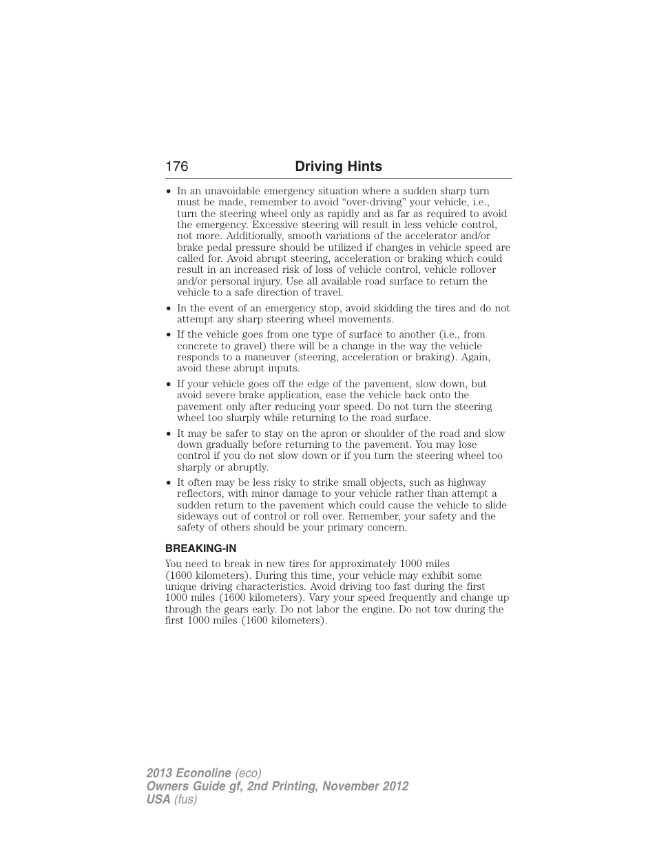 Breaking-in, 176 driving hints | FORD 2013 E-450 v.2 User Manual | Page 177 / 437