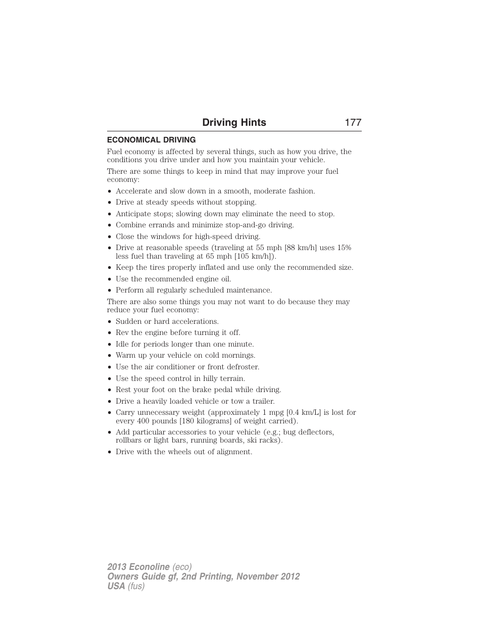 Economical driving, Driving hints 177 | FORD 2013 E-450 v.2 User Manual | Page 178 / 437