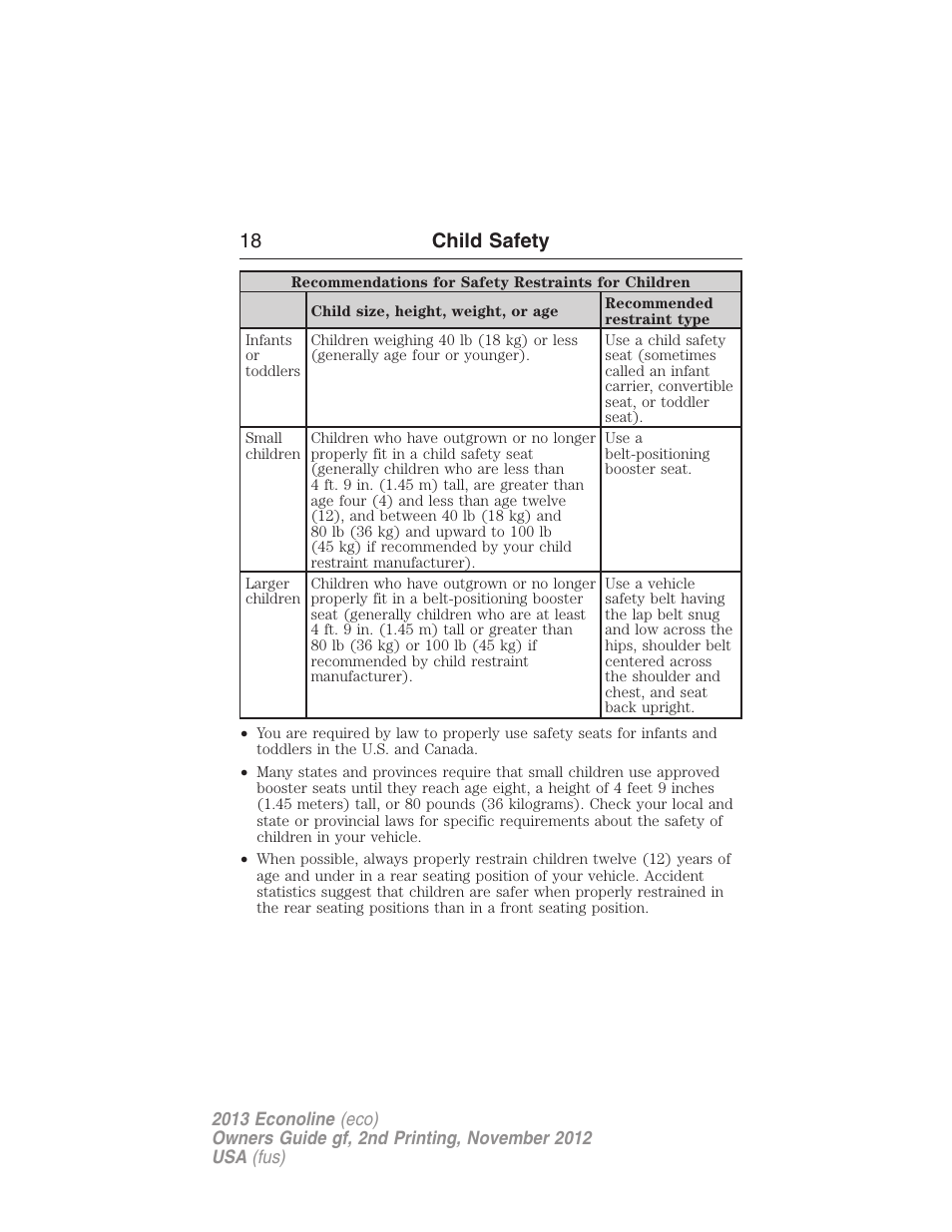 18 child safety | FORD 2013 E-450 v.2 User Manual | Page 19 / 437